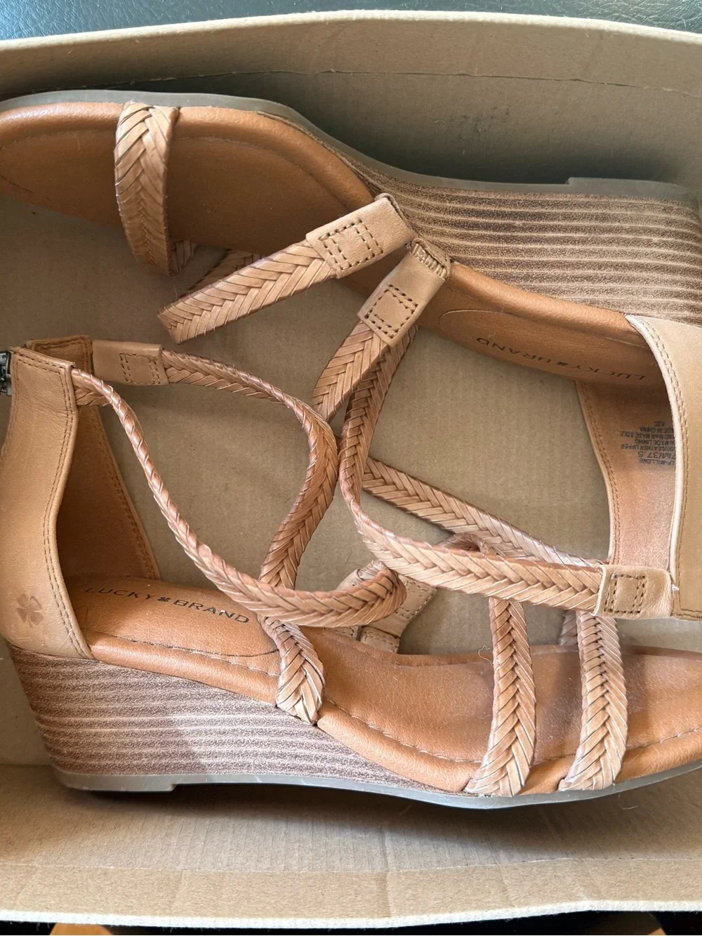 Lucky Brand Braided Tan Wedge Sandals
